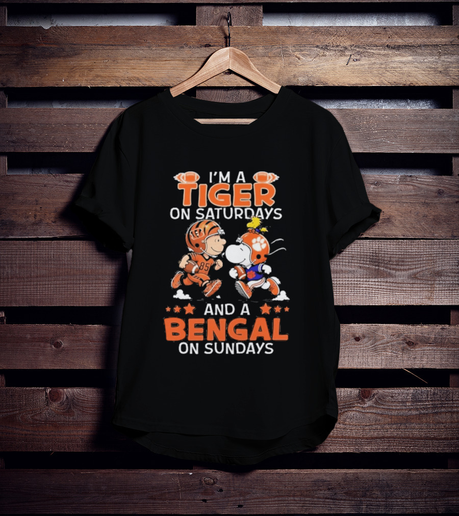 Charlie Brown Snoopy Tiger Saturdays Bengal Sundays Football T-Shirt