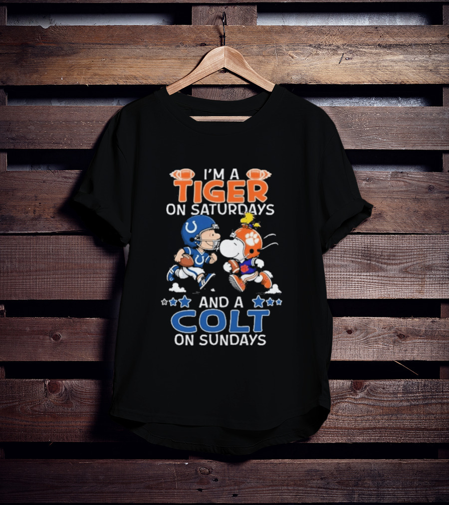 I'm A Tiger On Saturdays And A Colt On Sundays Charlie Brown Snoopy Football Teams T-Shirt