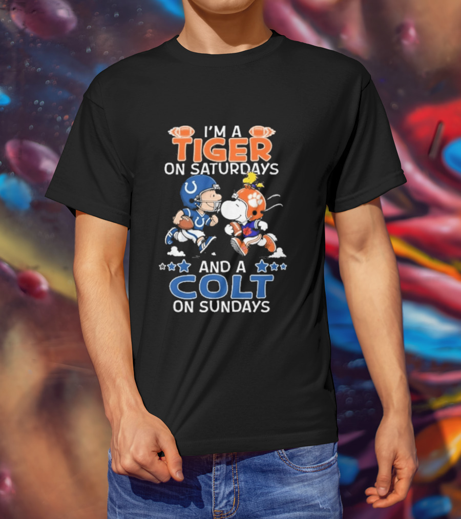 I'm A Tiger On Saturdays And A Colt On Sundays Charlie Brown Snoopy Football Teams T-Shirt