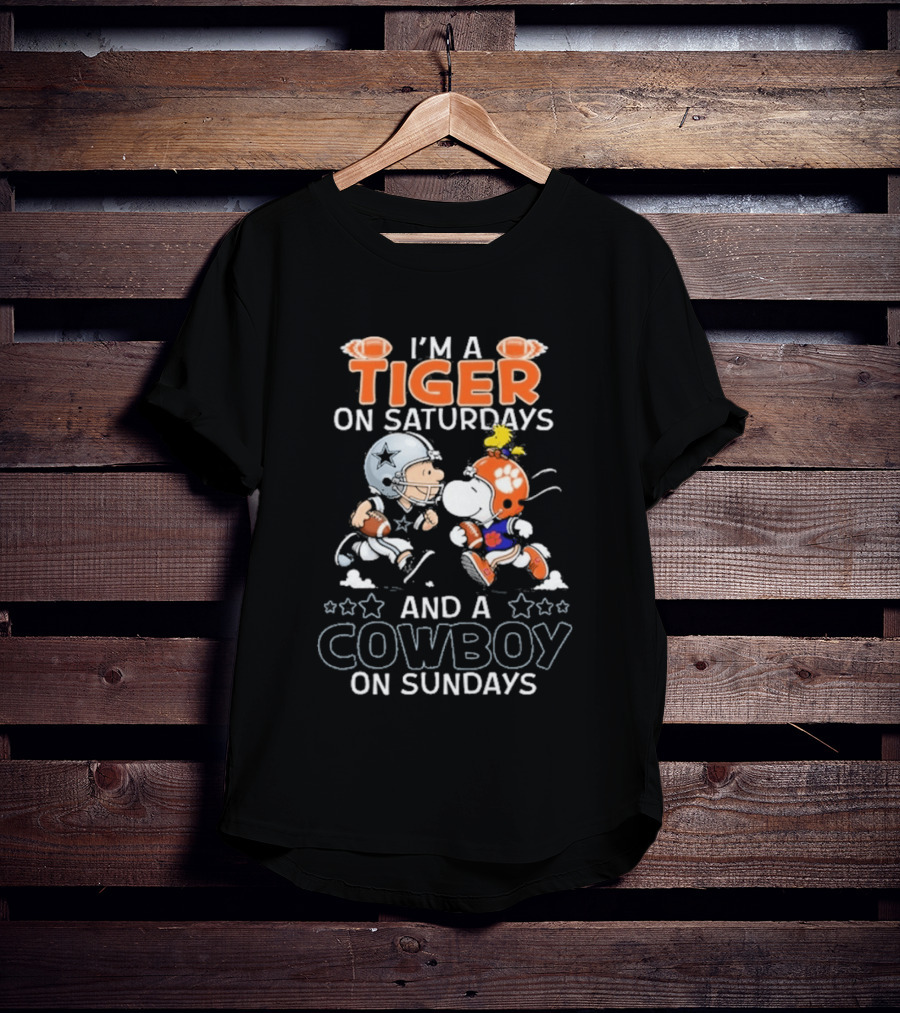 I'm A Tiger On Saturdays And A Cowboy On Sundays Charlie Brown And Snoopy Football T-Shirt