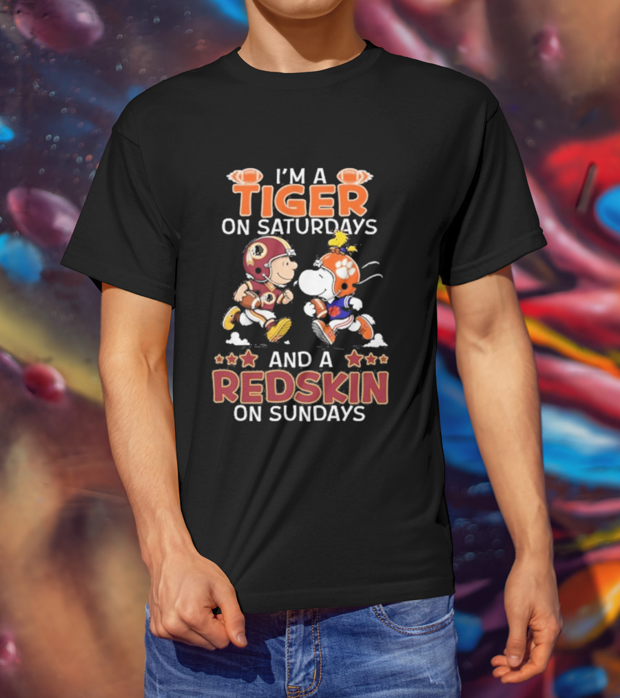 Charlie Brown Snoopy Tiger Saturdays Redskin Sundays Sports T-Shirt