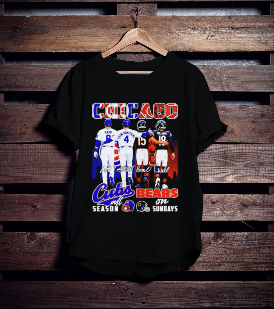 Chicago Cubs Happ And Bote Bears Fields And Moore Signature Skyline Sundays All Season T-Shirt