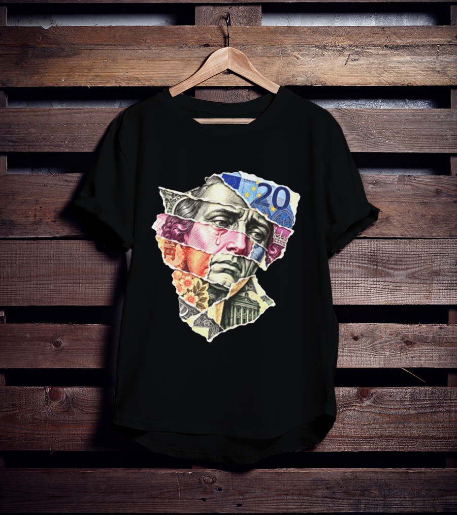 Benjamin Franklin Quote Sad Dollar Currency Collage Art Euro Note T-Shirt