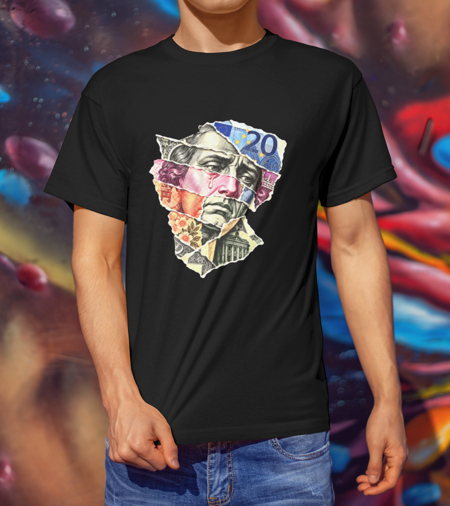 Benjamin Franklin Quote Sad Dollar Currency Collage Art Euro Note T-Shirt