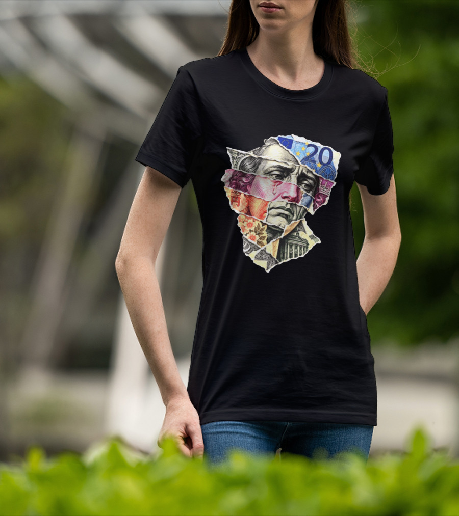 Benjamin Franklin Quote Sad Dollar Currency Collage Art Euro Note T-Shirt
