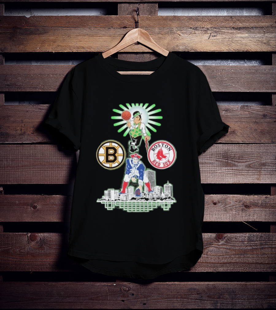 Boston Celtics Red Sox Bruins Skyline Triple Team Sports Boston T-Shirt