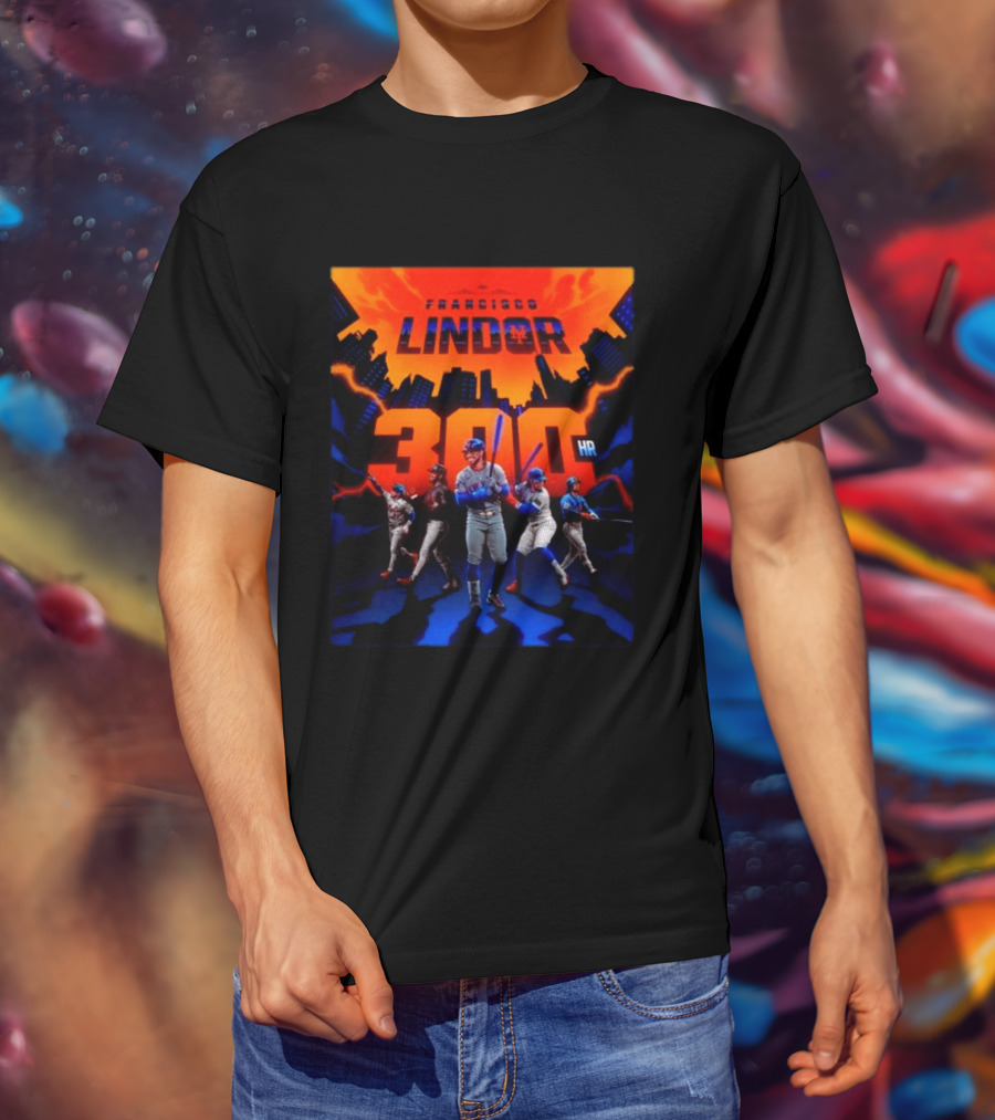 Francisco Lindor 300 HR Achievement Mets Skyline Celebration T-Shirt