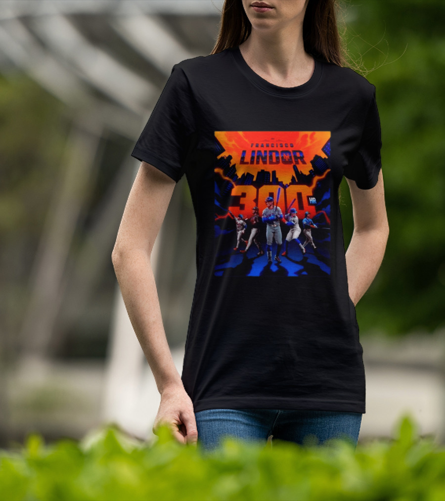 Francisco Lindor 300 HR Achievement Mets Skyline Celebration T-Shirt