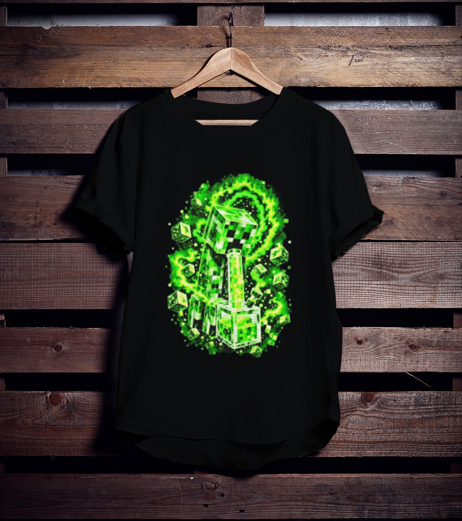 Minecraft Creeper Green Bong Pixel Explosion T-Shirt