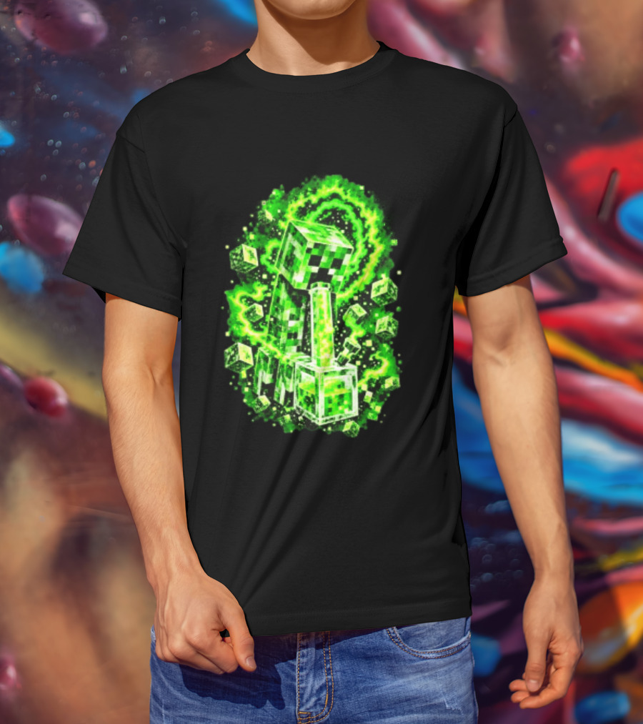 Minecraft Creeper Green Bong Pixel Explosion T-Shirt