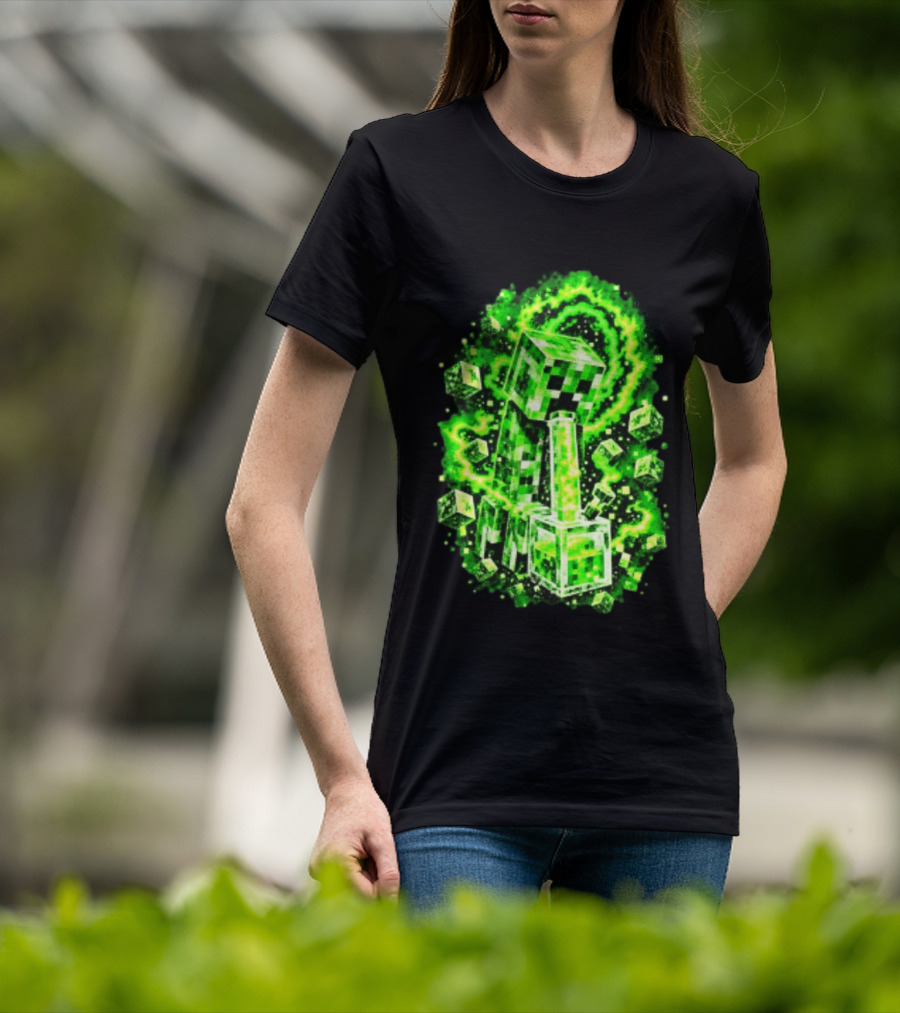 Minecraft Creeper Green Bong Pixel Explosion T-Shirt
