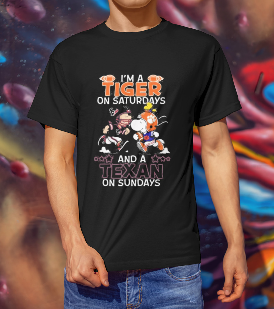 I'm A Tiger On Saturdays And A Texan On Sundays Charlie Brown Snoopy T-Shirt