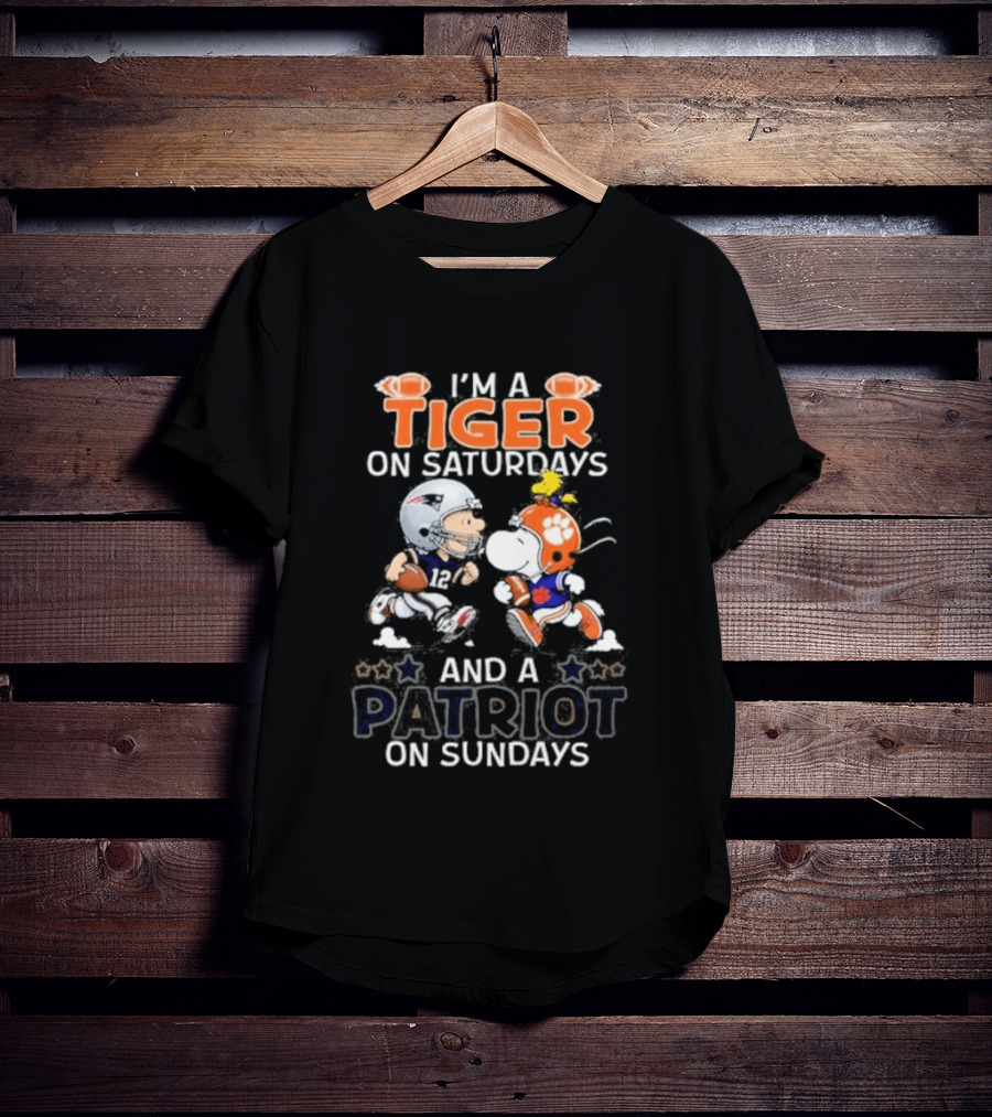 Charlie Brown Snoopy I'm A Tiger On Saturdays And A Patriot On Sundays T-Shirt
