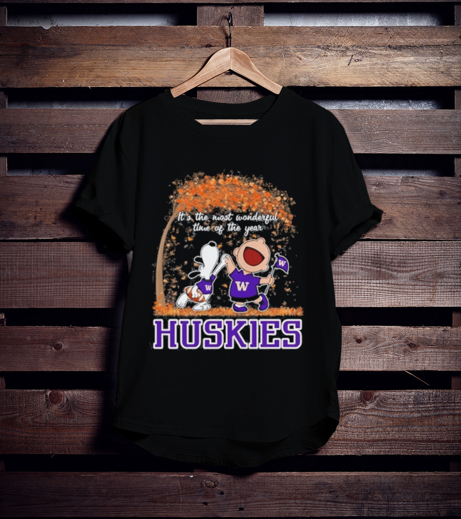Washington Huskies Snoopy Charlie Brown Autumn 2026 Most Wonderful Time T-Shirt