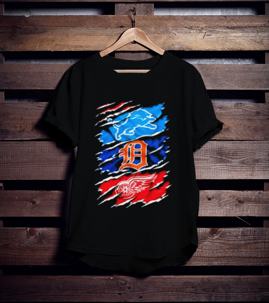 Detroit Lions Tigers Red Wings Scratch Mashup T-Shirt
