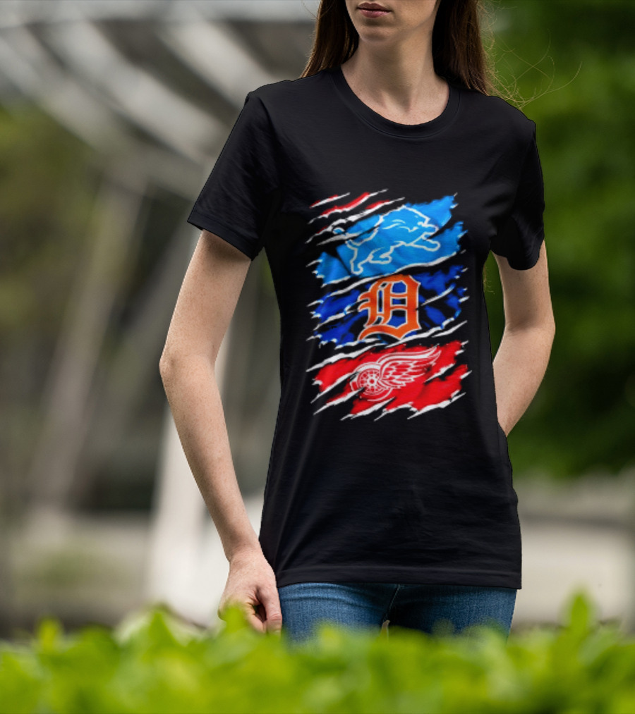 Detroit Lions Tigers Red Wings Scratch Mashup T-Shirt