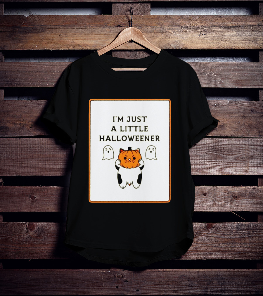 I'm Just A Little Halloweener Cat Holding Pumpkin Face With Ghosts T-Shirt
