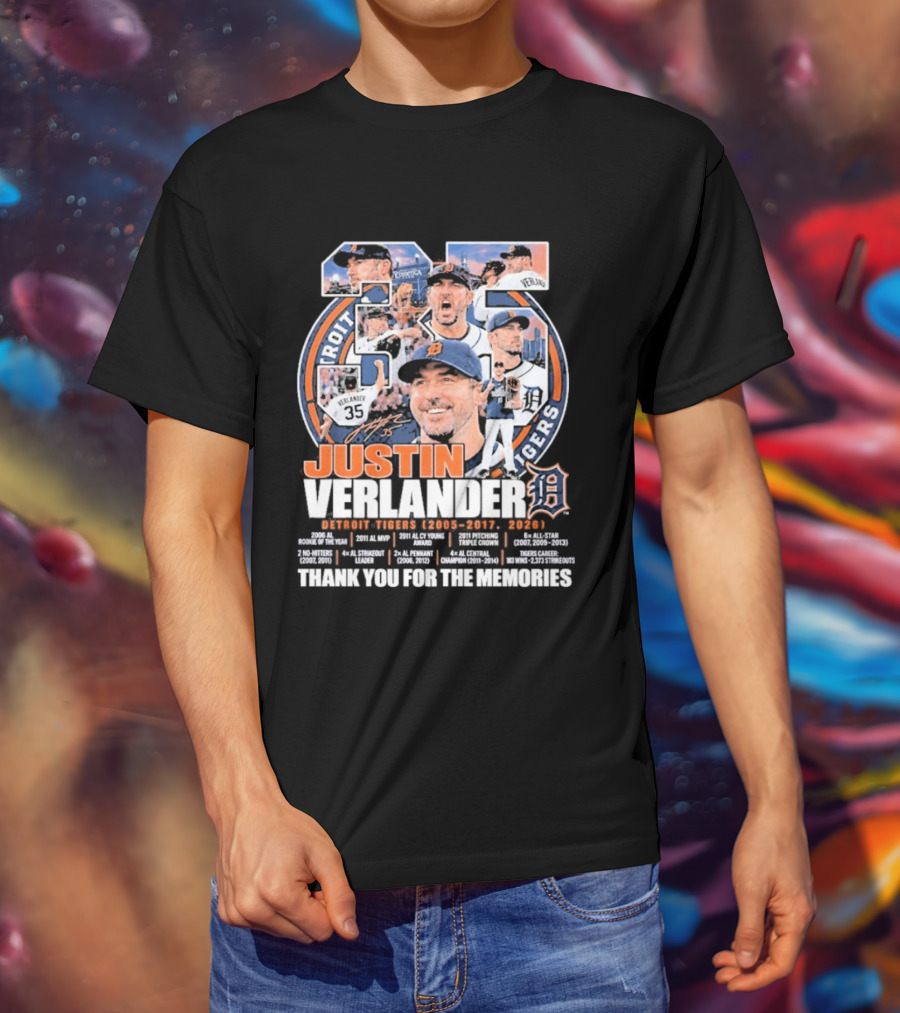Justin Verlander Detroit Tigers 35 Thank You For The Memories 2005 2017 2026 T-Shirt