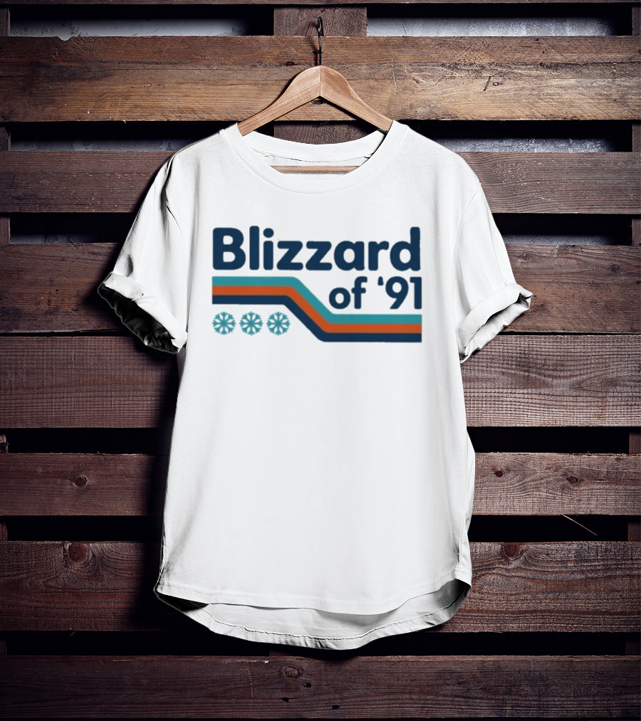 Blizzard Of '91 Retro Winter Snowflakes And Stripes T-Shirt