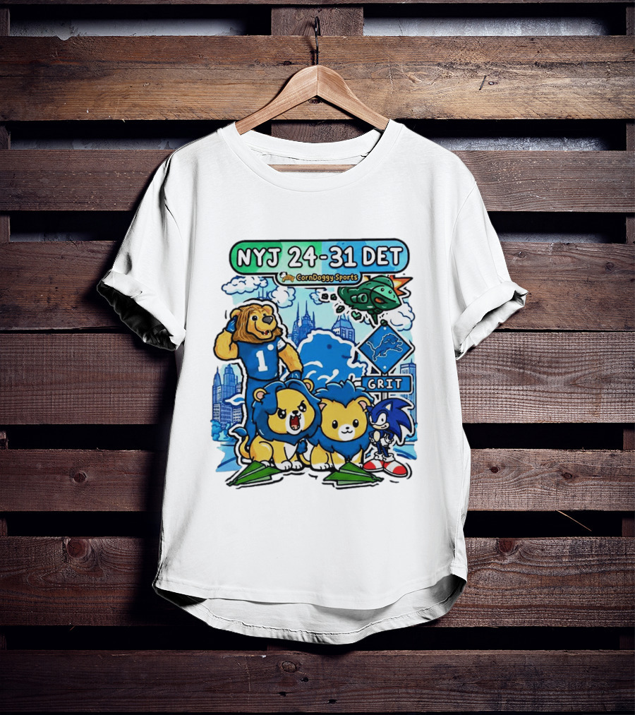NYJ 24 31 DET Corndoggy Sports Grit Lions Cityscape T-Shirt