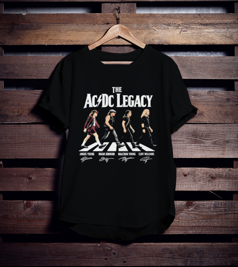 The AC DC Legacy Angus Young Brian Johnson Malcolm Young Cliff Williams Rock Band Abbey Road T-Shirt