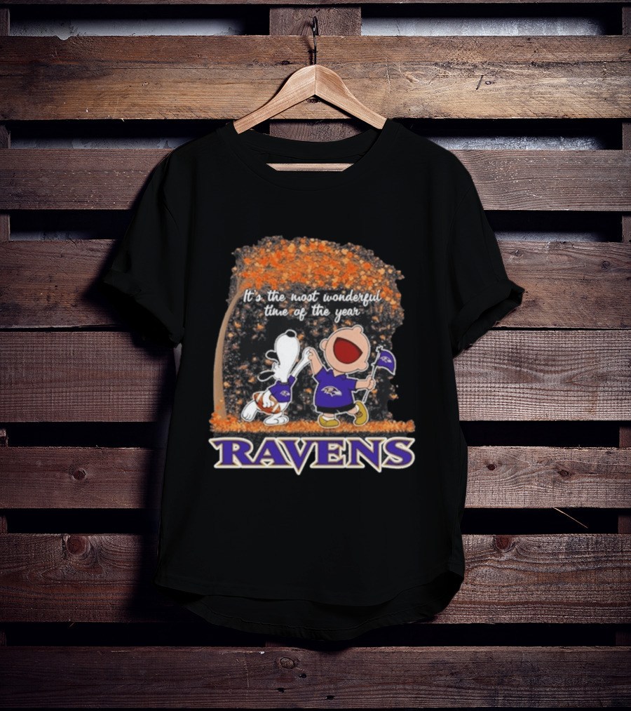 Baltimore Ravens Snoopy Charlie Brown It's The Most Wonderful Time Of The Year T-Shirt