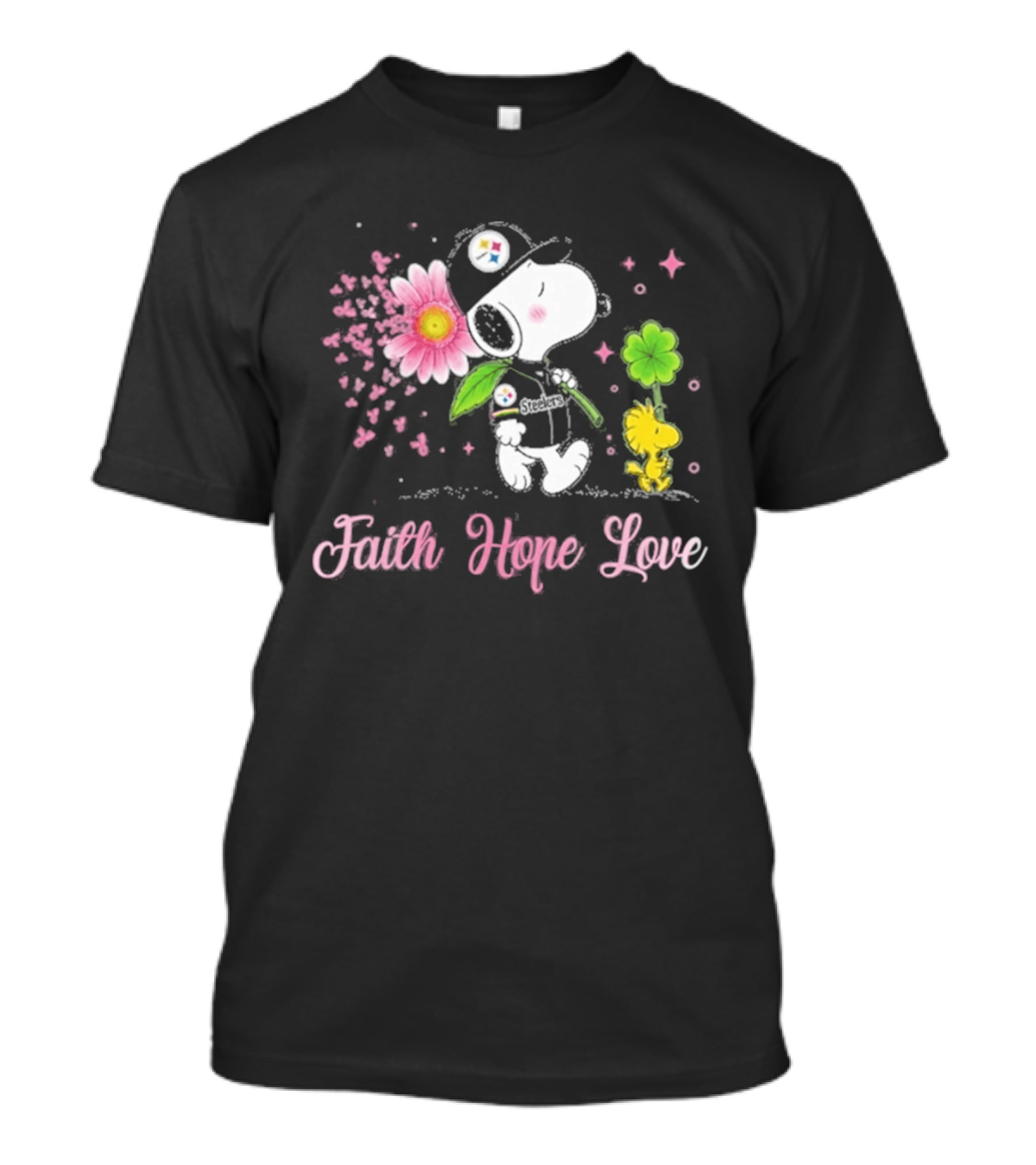Pittsburgh Steelers Snoopy Woodstock 2026 Faith Hope Love Breast Cancer Awareness T-Shirt