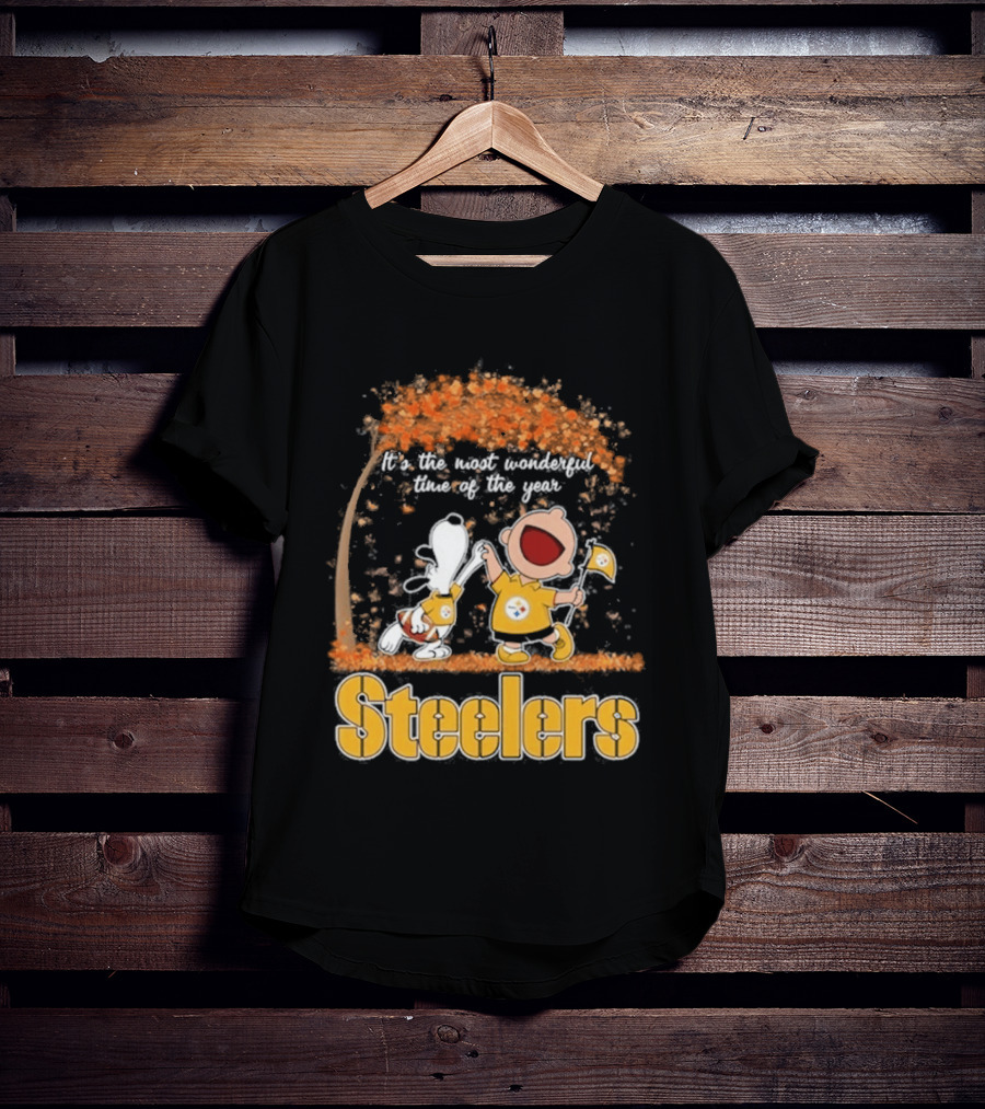 Pittsburgh Steelers Snoopy Charlie Brown Dancing It's The Most Wonderful Time Of The Year T-Shirt