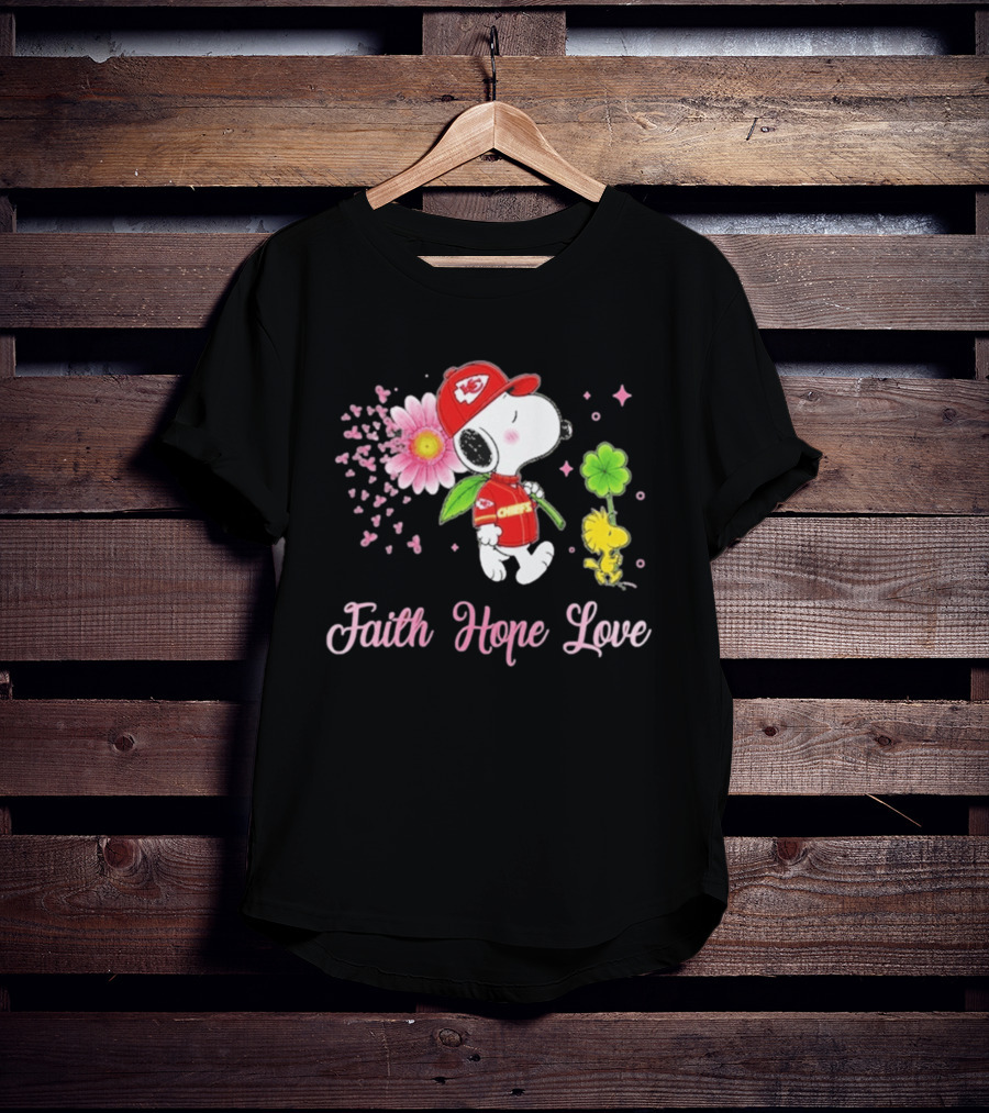 Kansas City Chiefs Snoopy Faith Hope Love Breast Cancer Awareness 2026 T-Shirt
