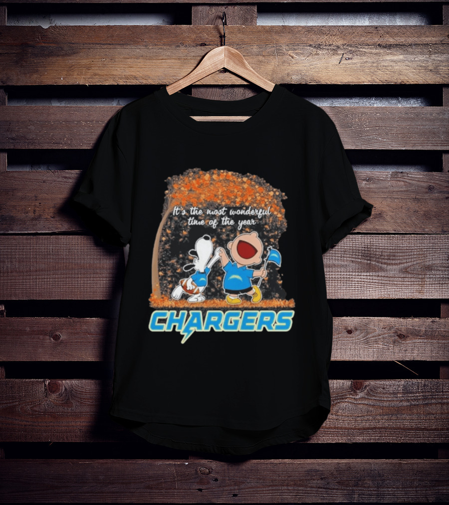 Los Angeles Chargers Snoopy Charlie Brown Dancing 2026 Most Wonderful Time Of The Year T-Shirt