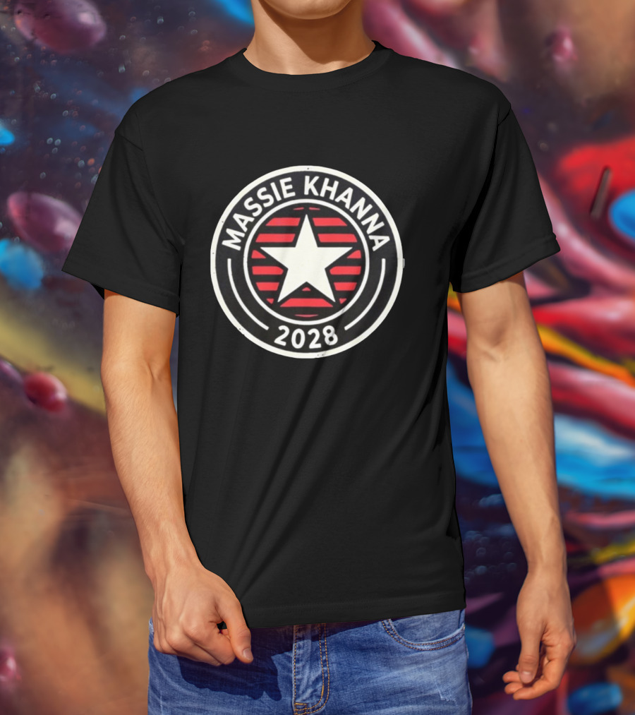 Massie Khanna 2028 White Star Red Stripes Circular T-Shirt