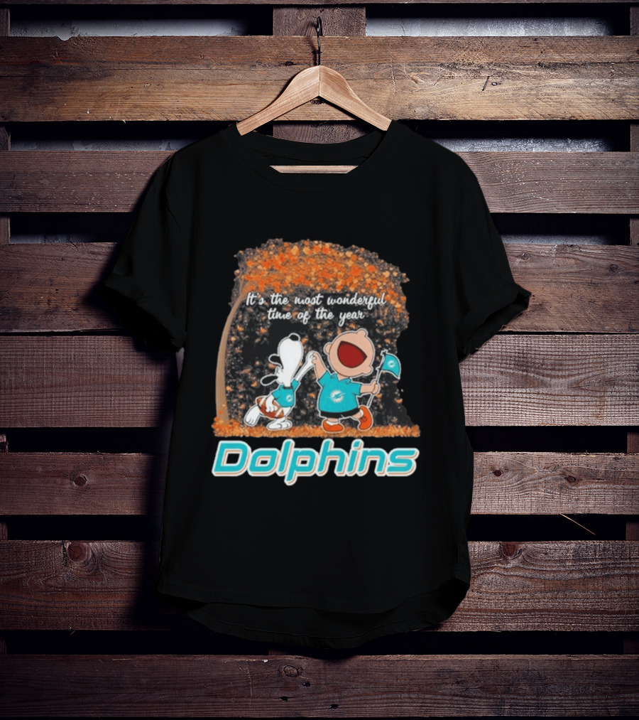 Miami Dolphins Snoopy Charlie Brown It's The Most Wonderful Time Of The Year 2026 T-Shirt