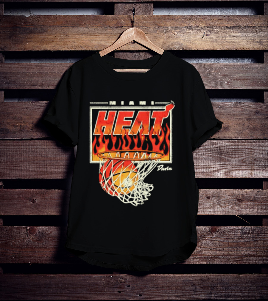 Miami Heat Duvin Basketball NBA Flaming Hoop And Ball T-Shirt