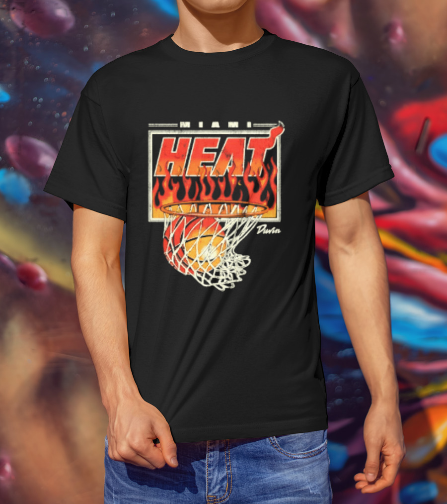 Miami Heat Duvin Basketball NBA Flaming Hoop And Ball T-Shirt