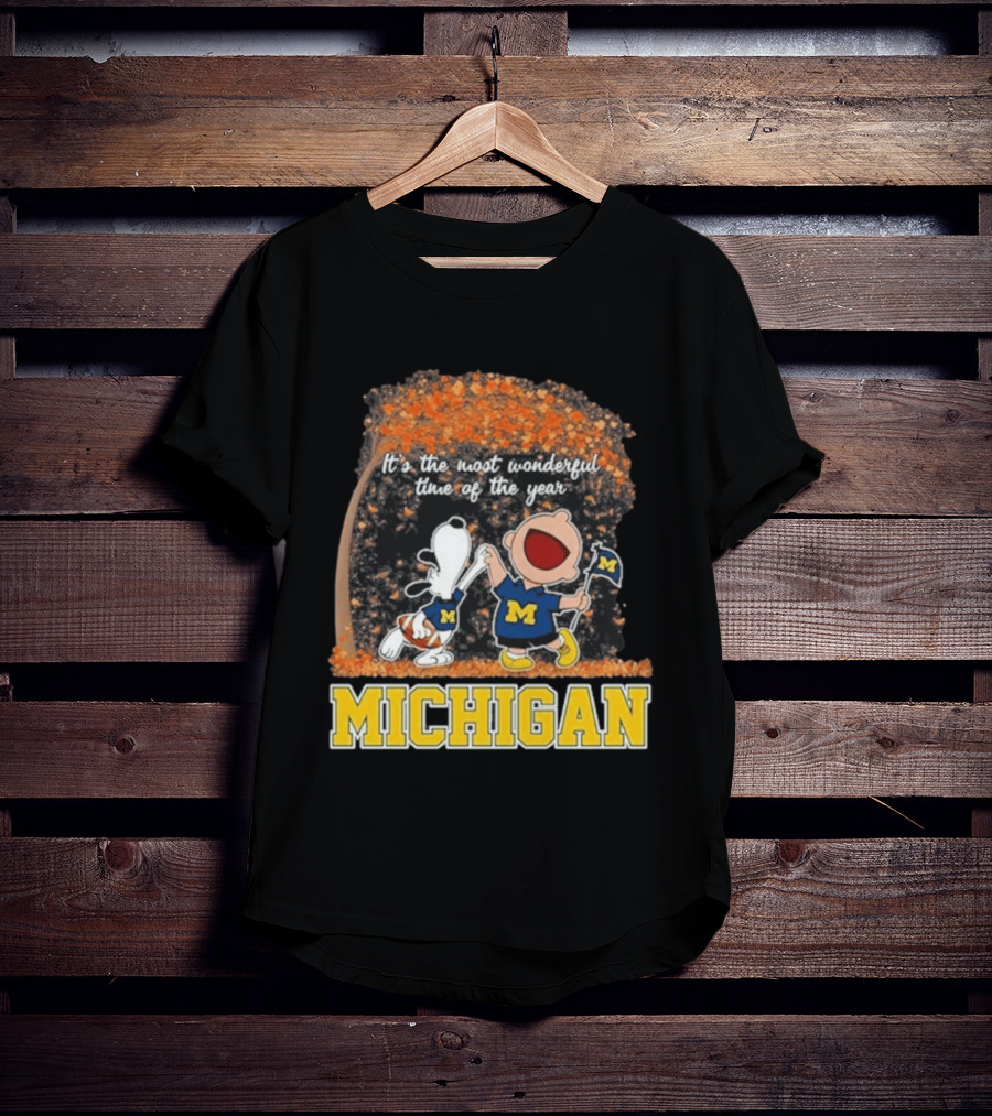 Michigan Wolverines Snoopy Charlie Brown 2026 Most Wonderful Time T-Shirt