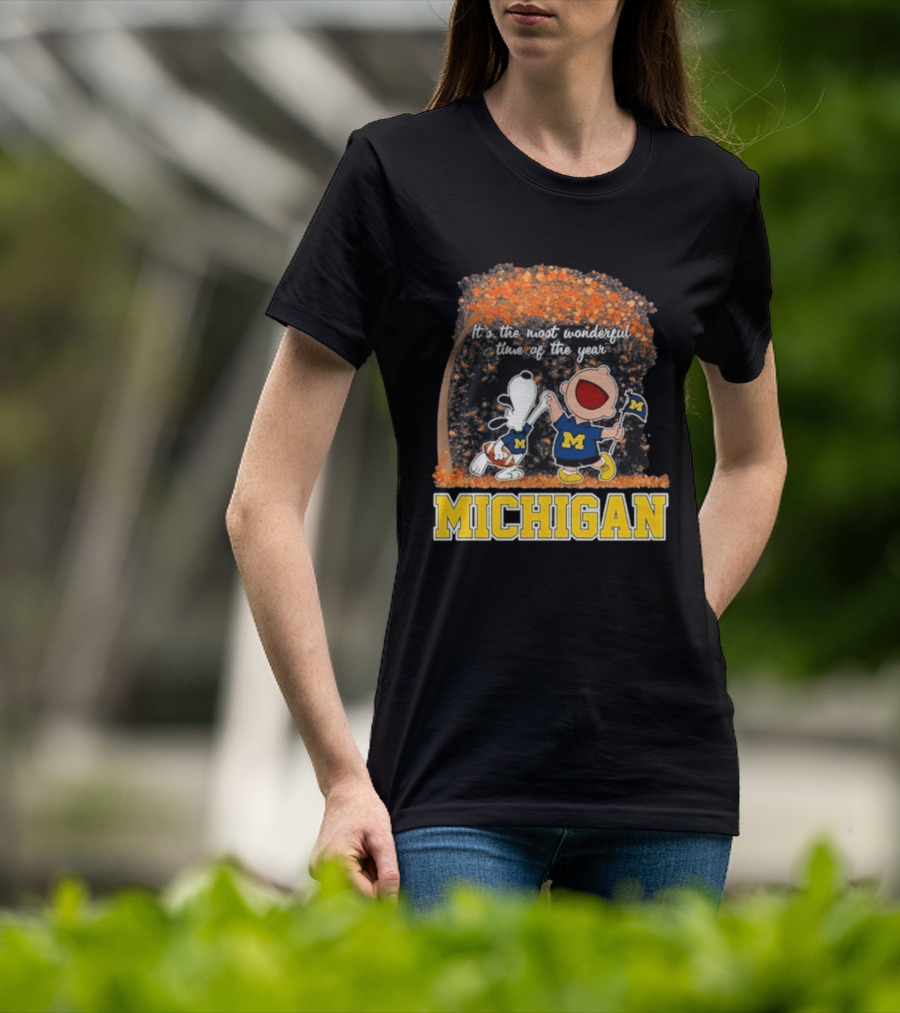 Michigan Wolverines Snoopy Charlie Brown 2026 Most Wonderful Time T-Shirt