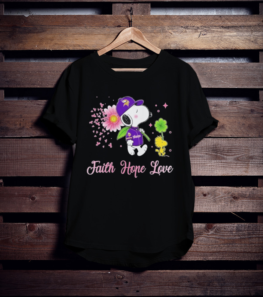 Minnesota Vikings Snoopy Faith Hope Love Breast Cancer Awareness 2026 T-Shirt
