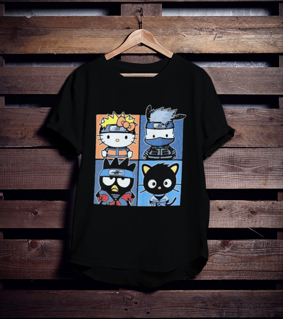 Naruto Shippuden Hello Kitty Friends Crossover Featuring Iconic Characters In Ninja Attire T-Shirt