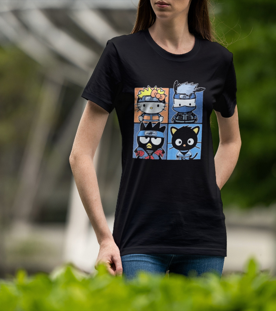 Naruto Shippuden Hello Kitty Friends Crossover Featuring Iconic Characters In Ninja Attire T-Shirt