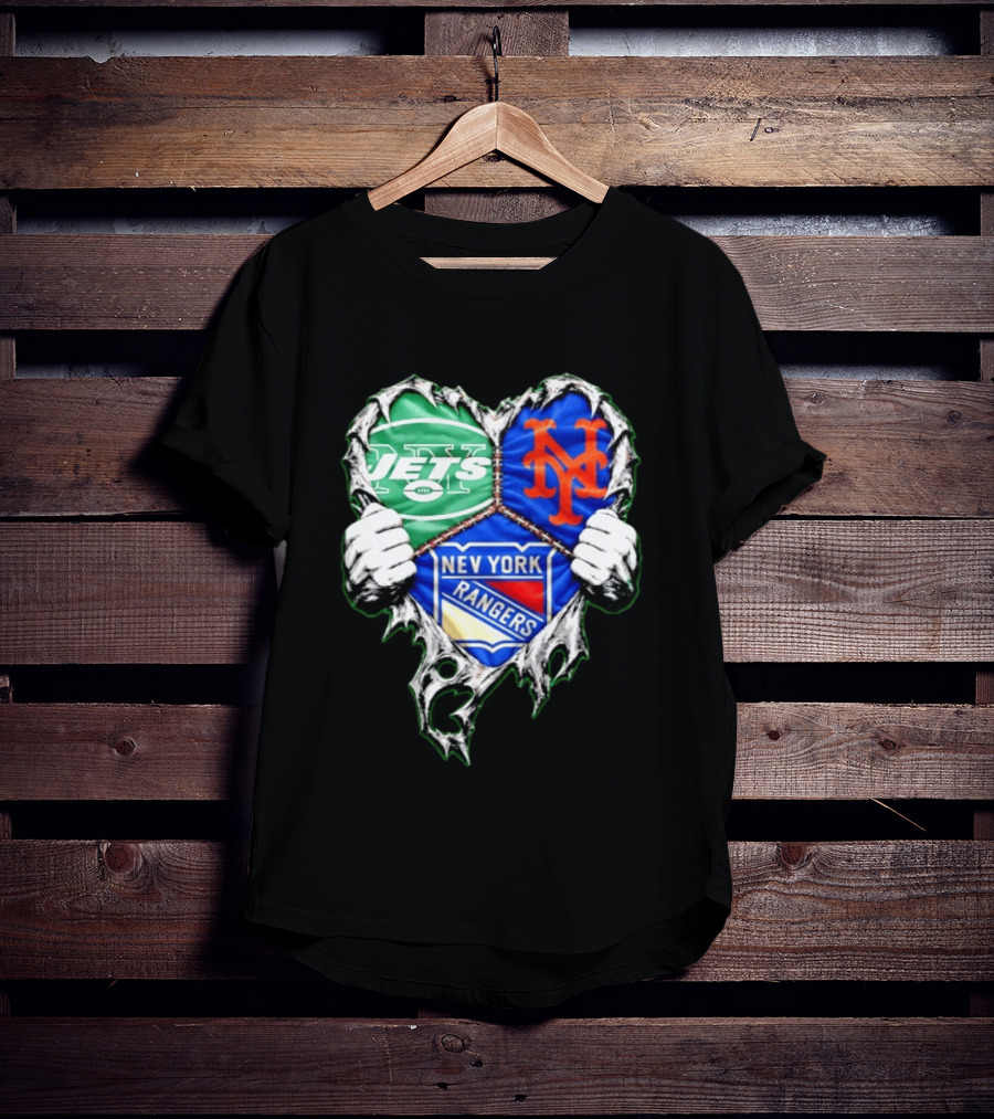 New York Jets Mets Rangers Heart Mashup Scratch T-Shirt