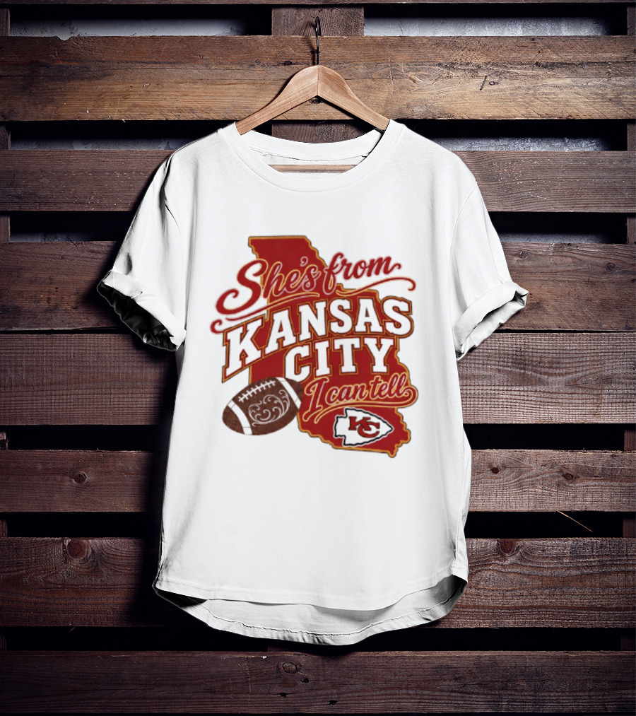She's From Kansas City Chiefs I Can Tell Football Design With KC Logo And Map T-Shirt