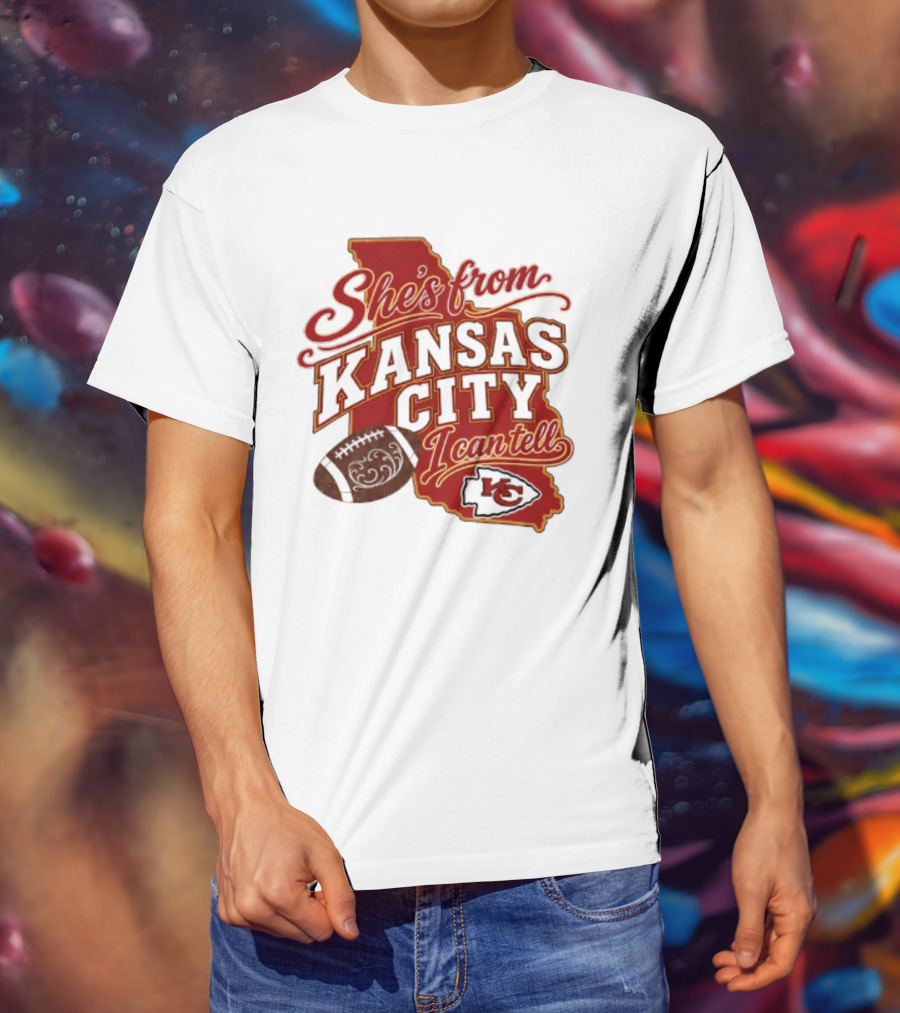 She's From Kansas City Chiefs I Can Tell Football Design With KC Logo And Map T-Shirt