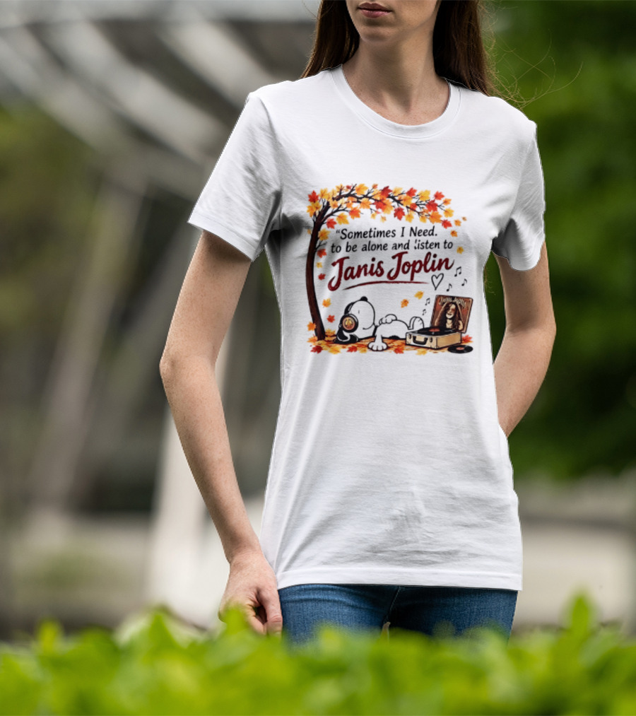 Snoopy Sometimes I Need To Be Alone And Listen To Janis Joplin Under Autumn Tree T-Shirt