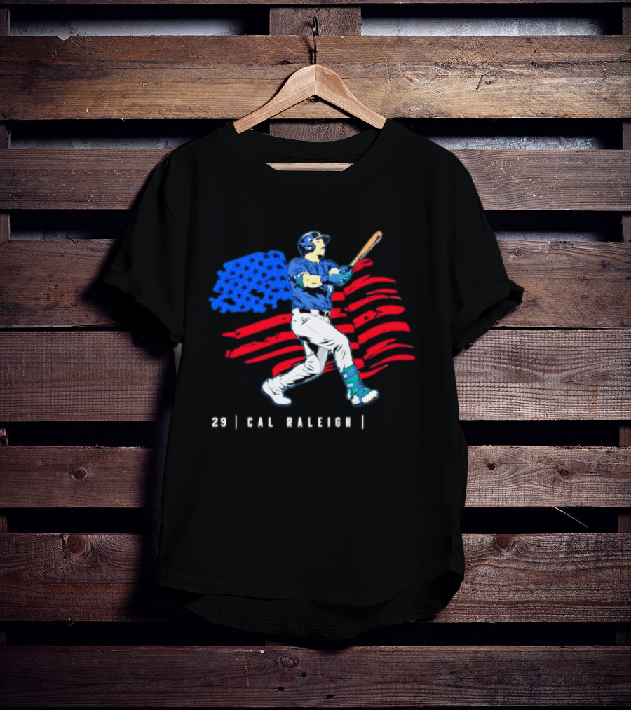 Cal Raleigh Baseball USA Flag Seattle Seahawks T-Shirt