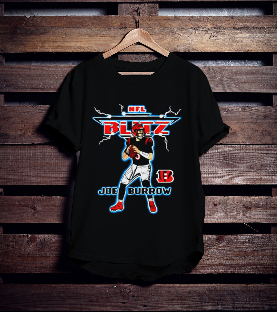 Cincinnati Bengals Joe Burrow NFL Blitz Lightning B T-Shirt