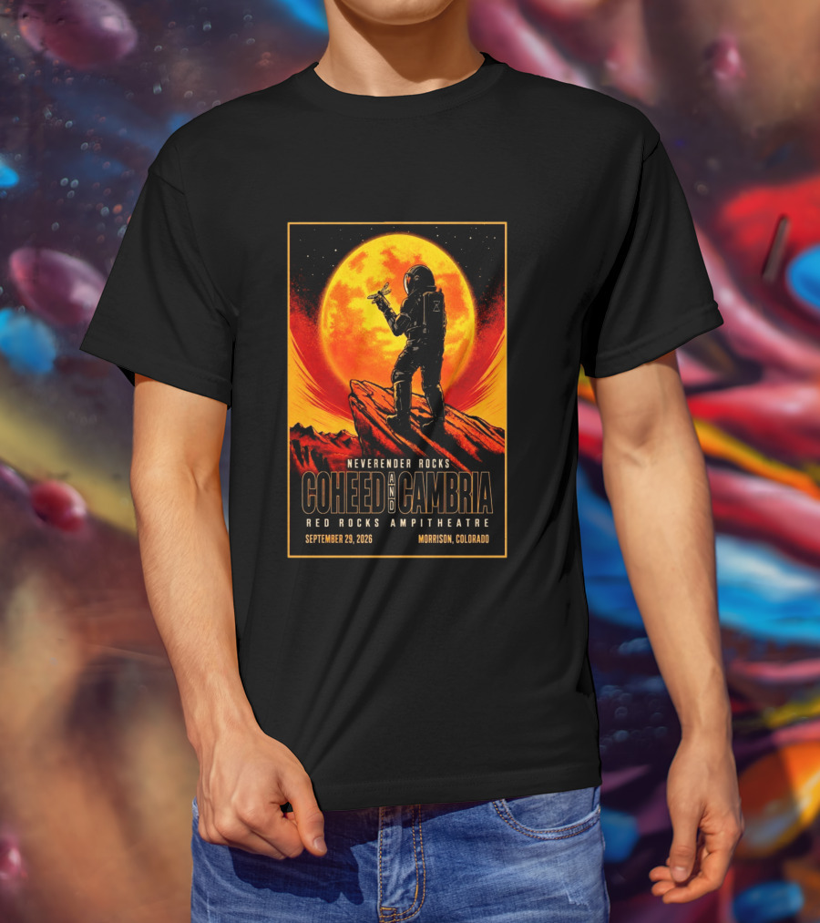 Neverender Rocks Coheed And Cambria Red Rocks Ampitheatre Morrison Colorado September 29 2026 Astronaut Orange Moon Scene T-Shirt