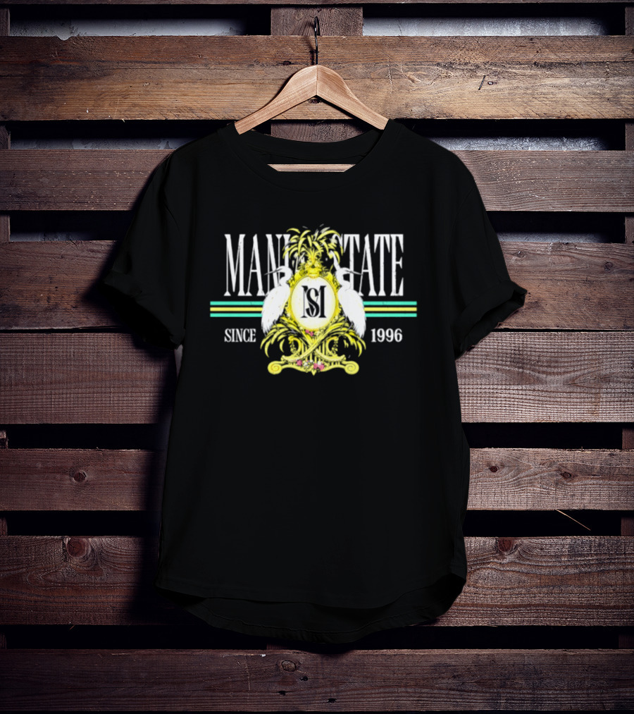 Mania State Since 1996 Egret Palm Tree Regal Crest T-Shirt