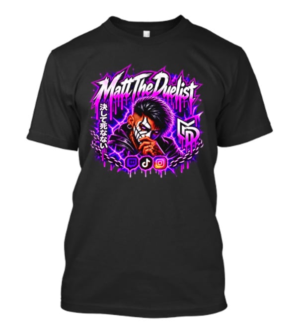 Matt The Duelist Freelance MTD Anime Gamer Mask Neon Purple Kanji T-Shirt