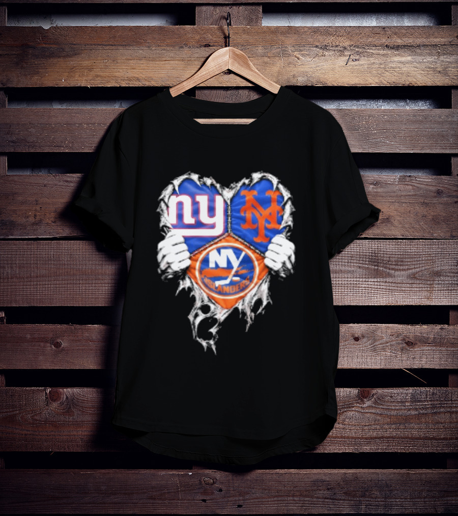 New York Giants Mets Islanders Heart Scratch T-Shirt