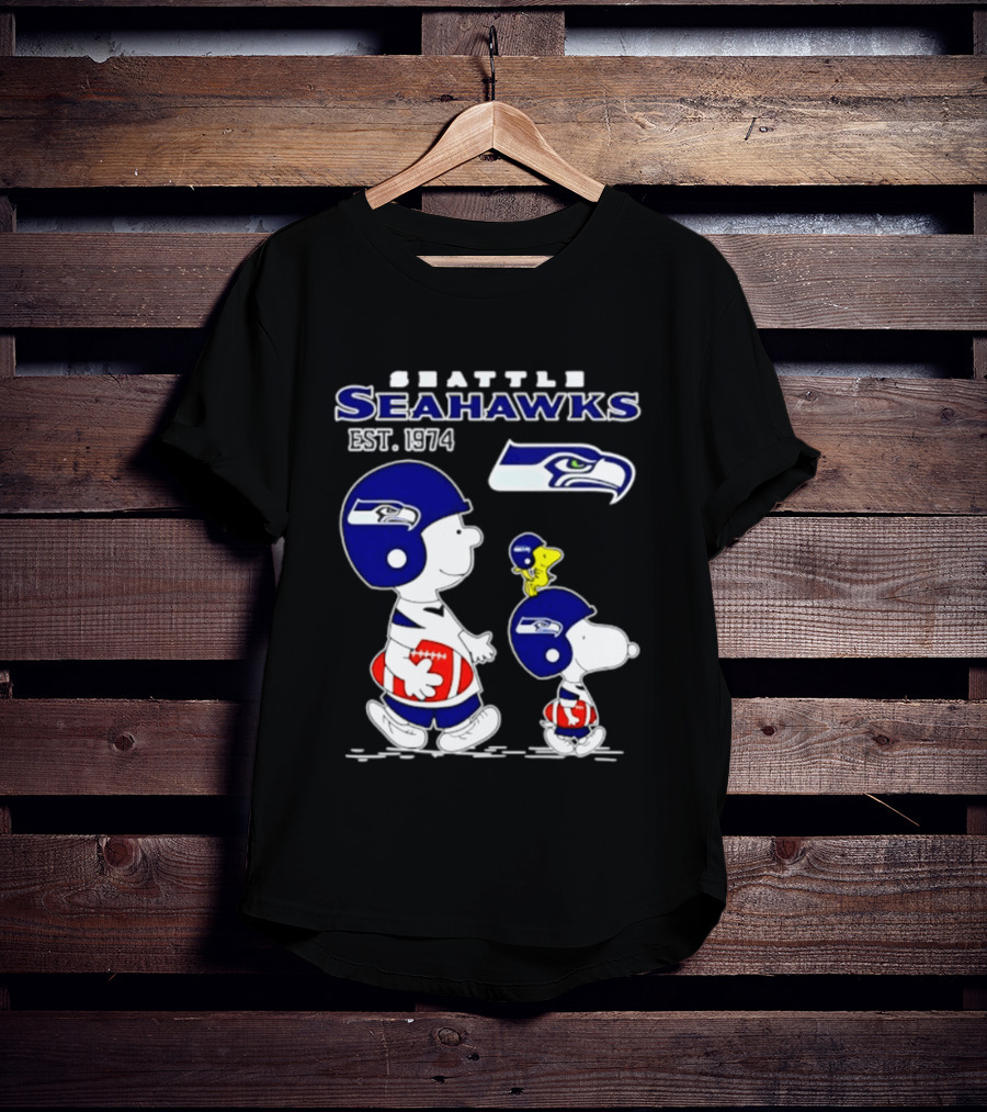 Seattle Seahawks Peanuts Snoopy Charlie Brown Est 1974 NFL T-Shirt